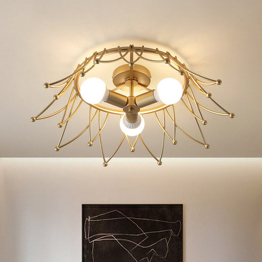 Nordic Gold Crown Shape Flush Mount Light w/ 3 Bulbs & Metal Shade