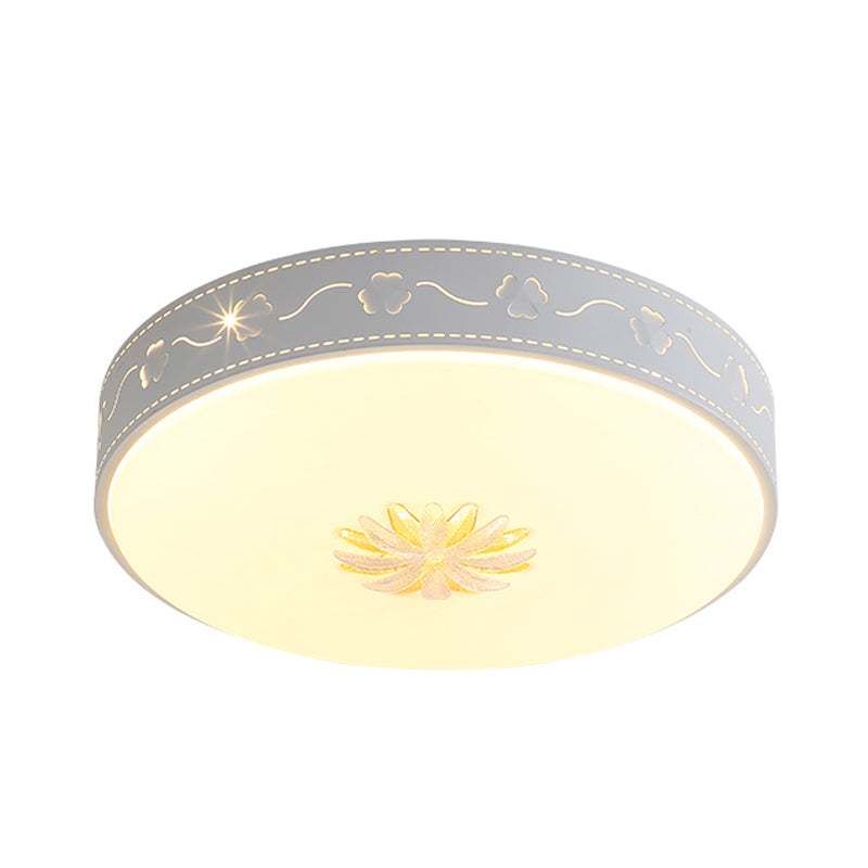 Round LED White Acrylic Flush Mount Nordic Style Fixture with Crystal Flower Deco - Modern Flush Lighting
