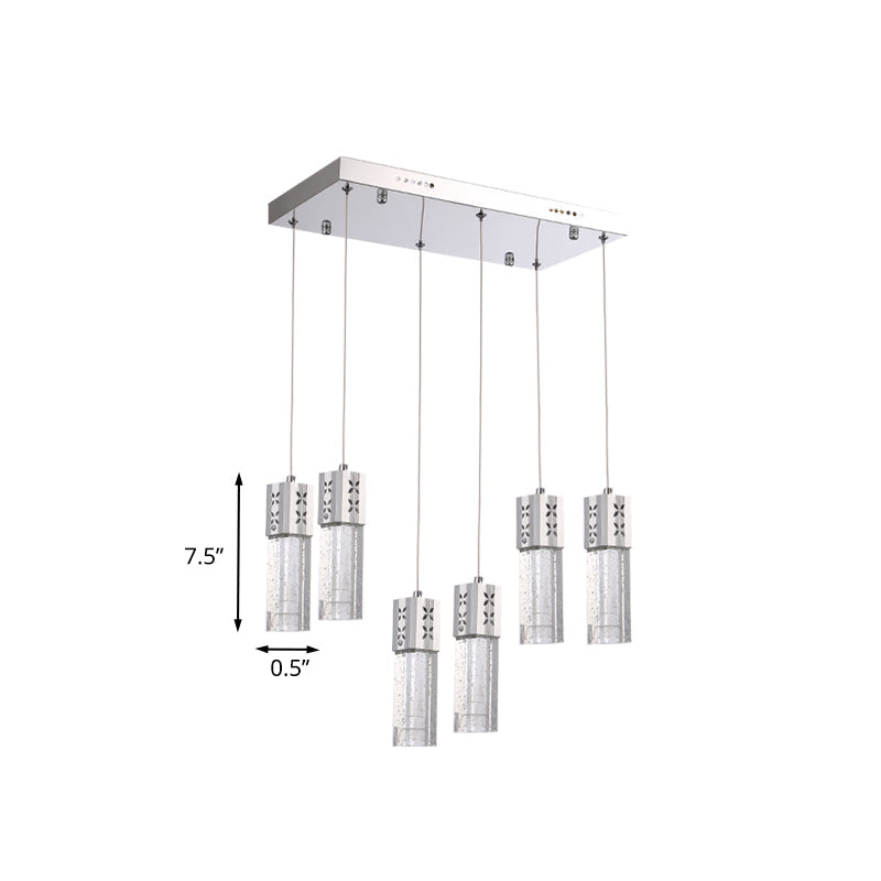 Modern Crystal Square Tube Ceiling Light - Chrome Finish 6-Light Led Pendulum Lamp
