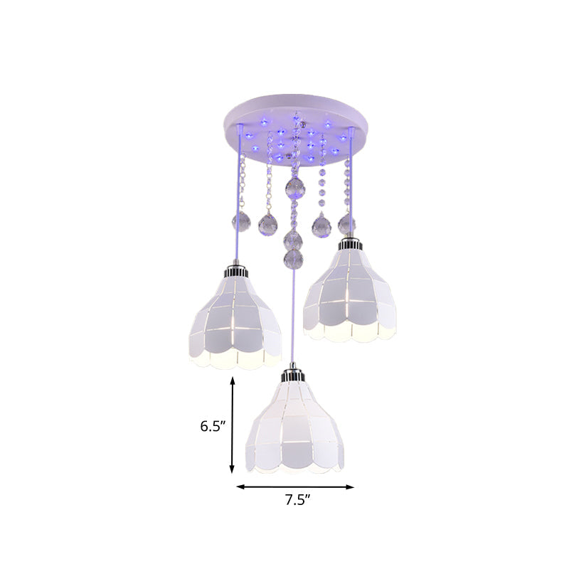 Metal Dome Pendant Light With 3 Bulbs White Finish Simple Ceiling Suspension Lamp