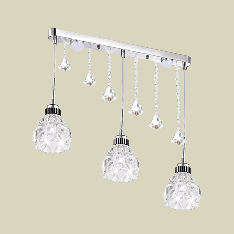 Sleek Silver Floral Down Lighting Crystal Glass Pendant Lamp For Dining Table