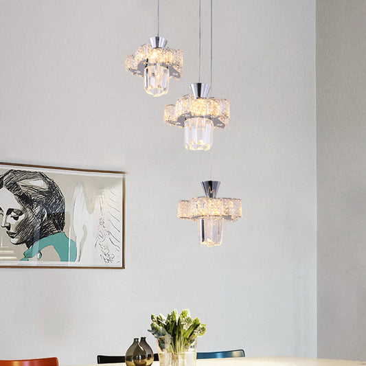 Modern Chrome Windmill Multi Light Pendant with Clear Faceted Crystal - 3-Light Kit
