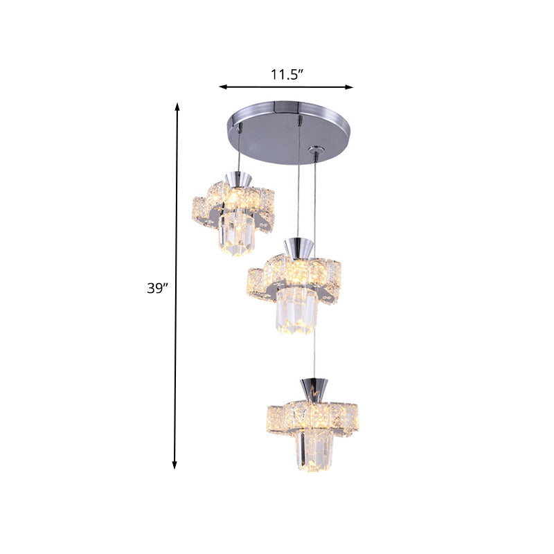 Modern Chrome Windmill Multi Light Pendant with Clear Faceted Crystal - 3-Light Kit