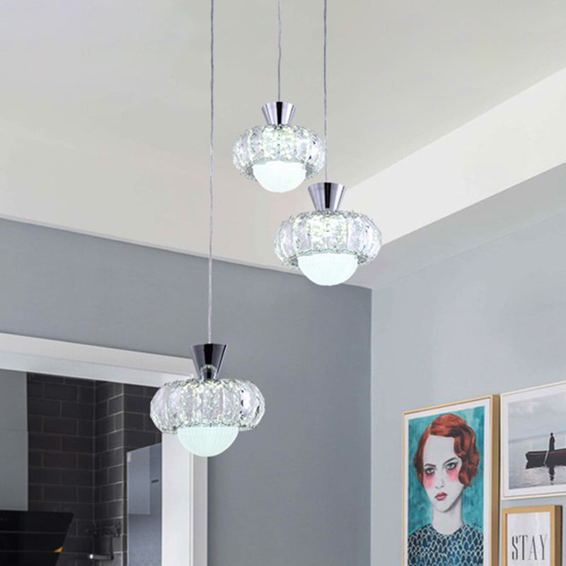 Modern Crystal Cluster Pendant Light With 3 Heads In Chrome For Dining Table