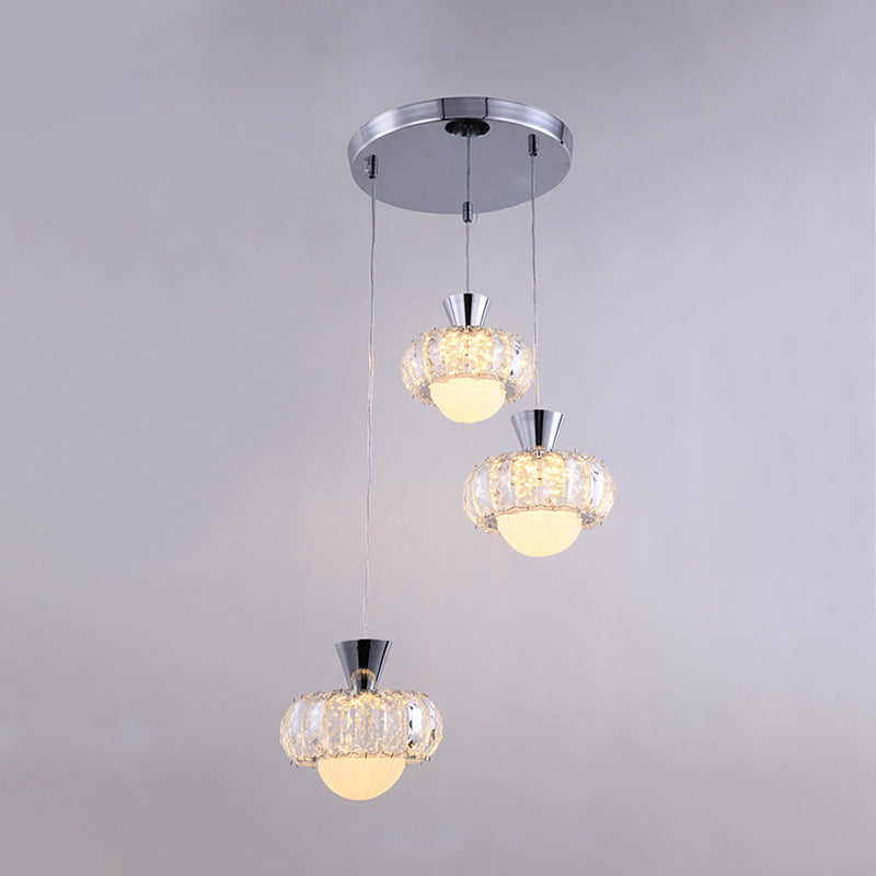 Modern Crystal Cluster Pendant Light With 3 Heads In Chrome For Dining Table