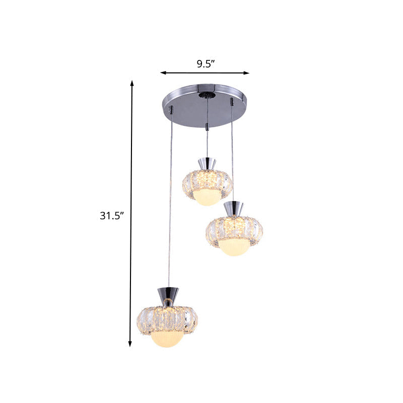 Modern Crystal Block Doughnut Cluster Pendant Light in Chrome for Dining Table