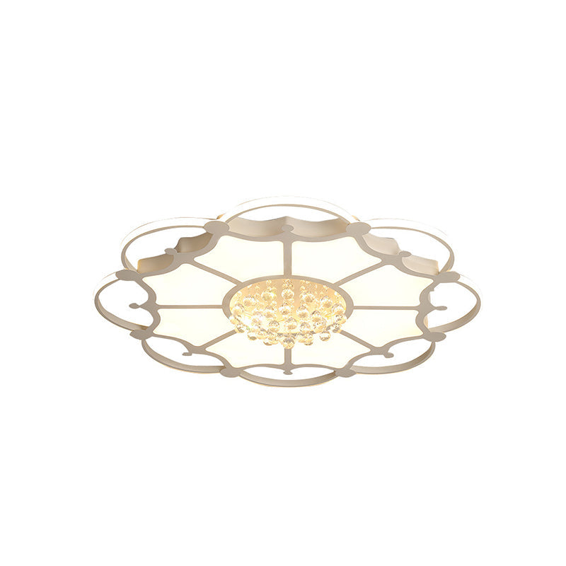 Floral LED Ceiling Lamp: White Acrylic Modern Flush Mount with Crystal Orbs - Ideal for Living Rooms