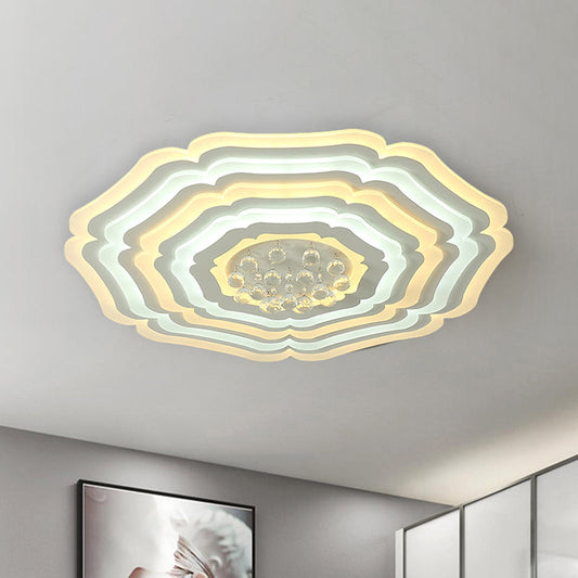 Modern Super Thin Flower LED Ceiling Light with Crystal Drop