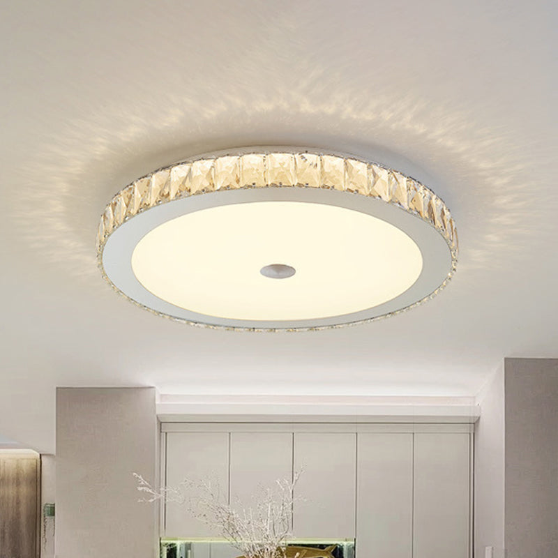 Simple Bedroom LED Beveled Crystal Circle Flushmount Ceiling Light in White