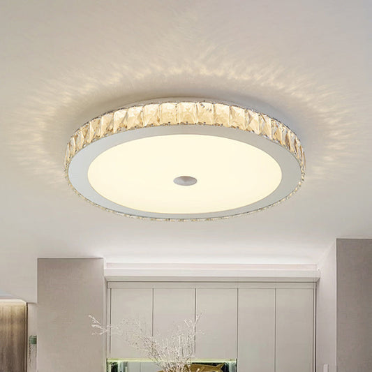 Simple Bedroom LED Beveled Crystal Circle Flushmount Ceiling Light in White