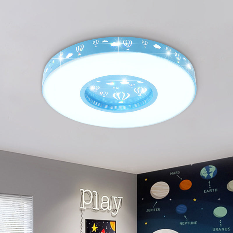 Plafonnier circulaire à LED pour enfants avec motif montgolfière - Finition rose/bleu