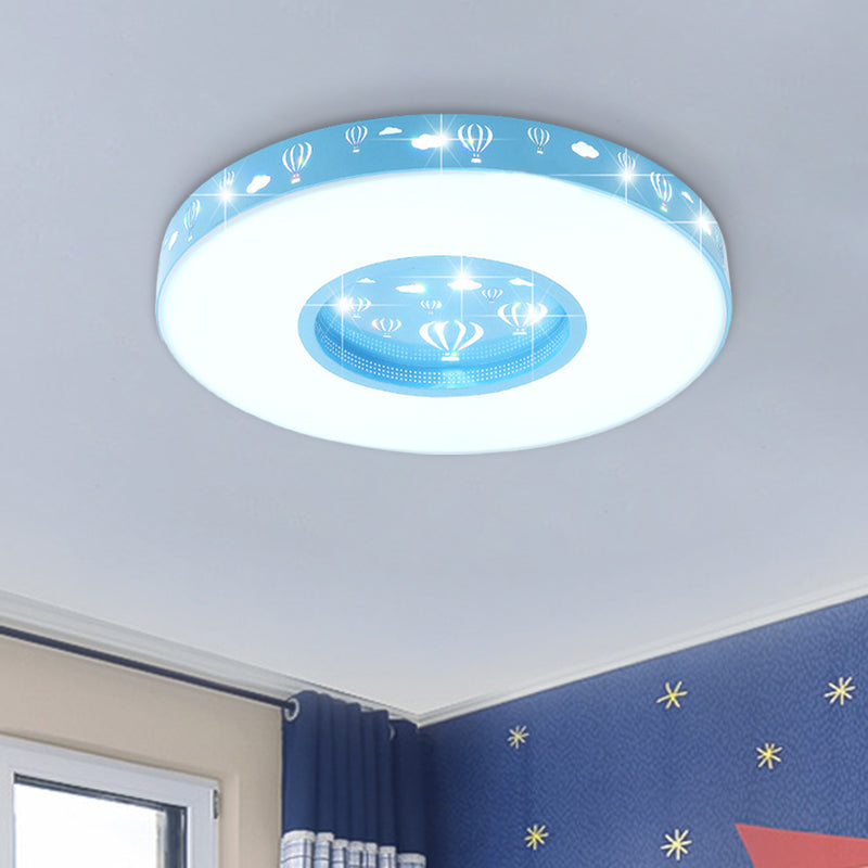 Plafonnier circulaire à LED pour enfants avec motif montgolfière - Finition rose/bleu