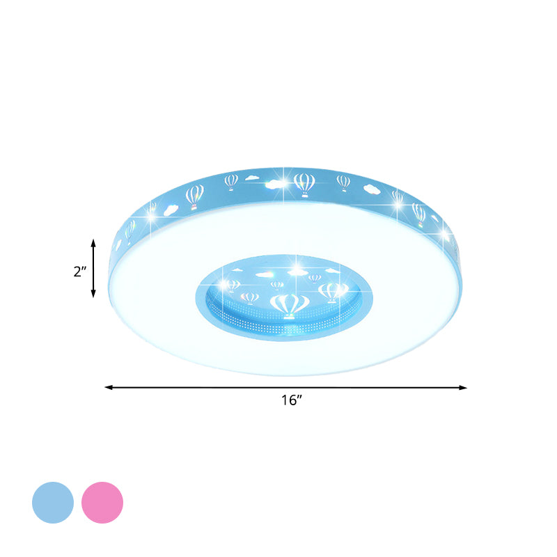 Plafonnier circulaire à LED pour enfants avec motif montgolfière - Finition rose/bleu