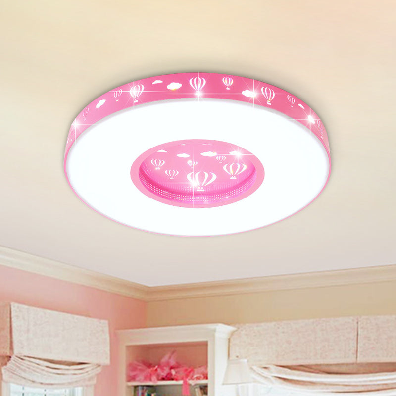 Plafonnier circulaire à LED pour enfants avec motif montgolfière - Finition rose/bleu