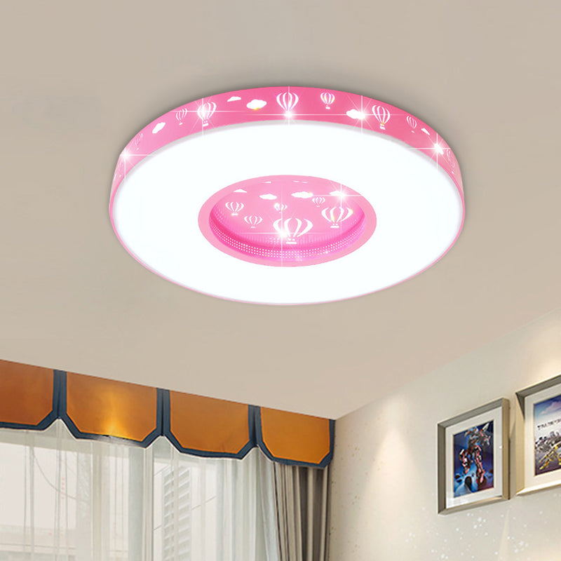 Plafonnier circulaire à LED pour enfants avec motif montgolfière - Finition rose/bleu