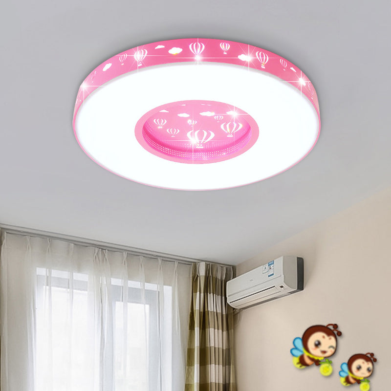 Plafonnier circulaire à LED pour enfants avec motif montgolfière - Finition rose/bleu