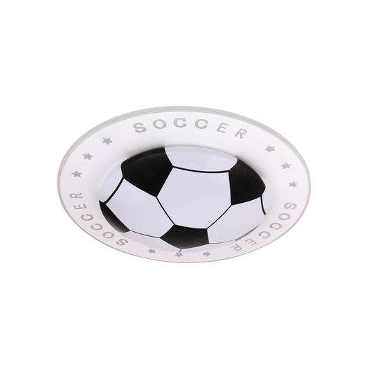 Football Flush Ceiling Light: Sporty Boys Bedroom Lamp in Black & White