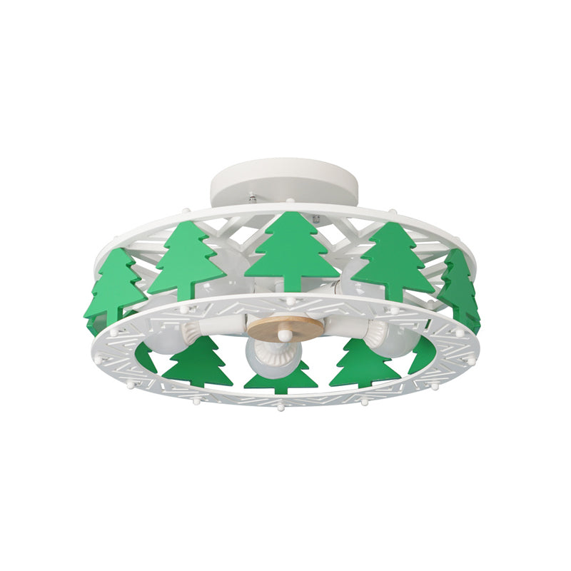 Modern White Semi-Flush Ceiling Light with Green Tree Design
