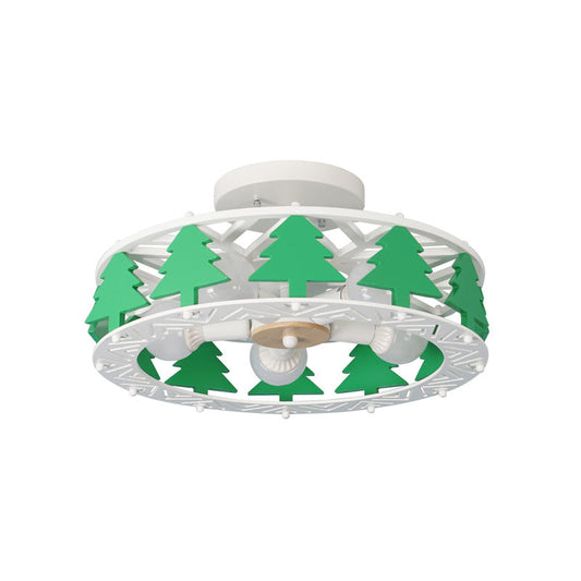 Modern White Semi-Flush Ceiling Light with Green Tree Design
