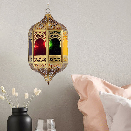 Southeast Asia Lantern Metal Pendant Lighting - Brass 1-Head Hallway Hanging Light Fixture