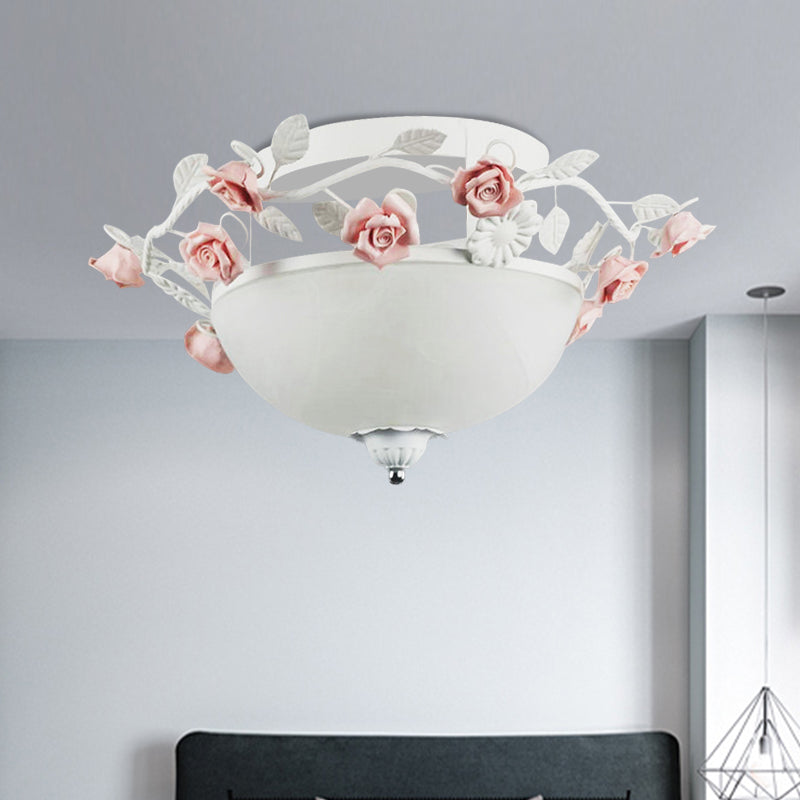 Plafonnier en verre à motif de fleur coréenne pour salon - Luminaire à montage sur 1 ampoule