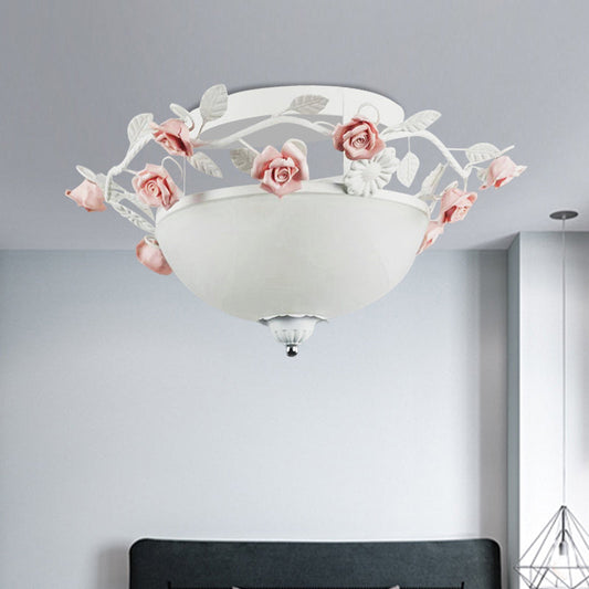 Korean Flower Glass Flush Light for Living Room - 1 Bulb Mount Fixture