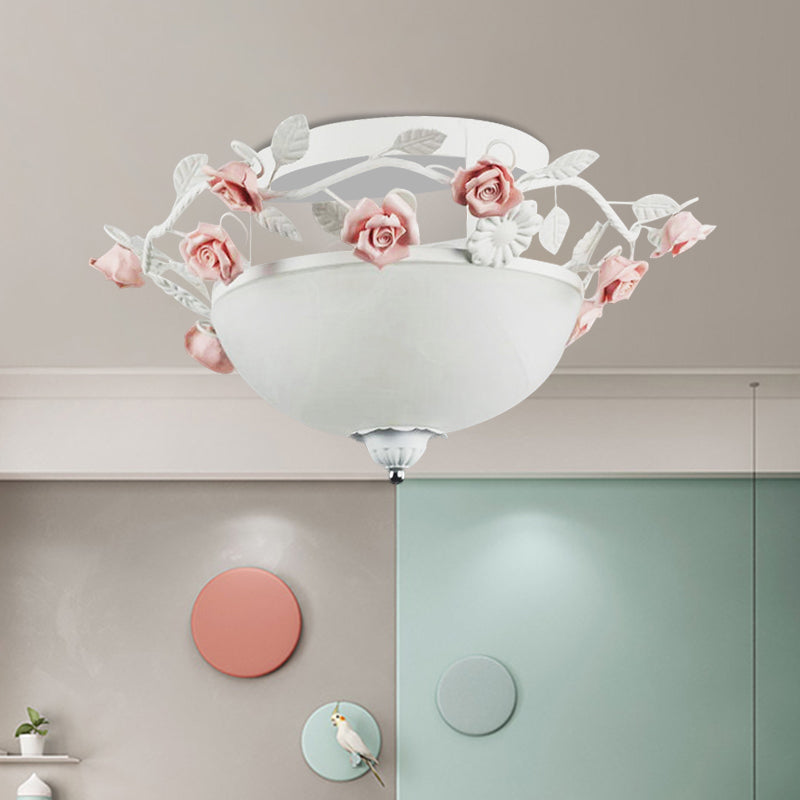 Plafonnier en verre à motif de fleur coréenne pour salon - Luminaire à montage sur 1 ampoule