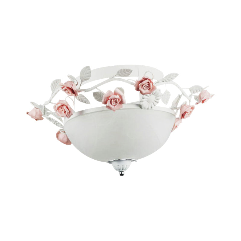 Korean Flower Glass Flush Light For Living Room - 1 Bulb Mount Fixture