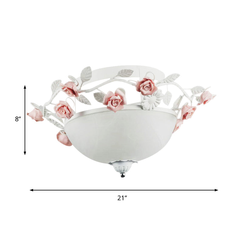 Korean Flower Glass Flush Light For Living Room - 1 Bulb Mount Fixture