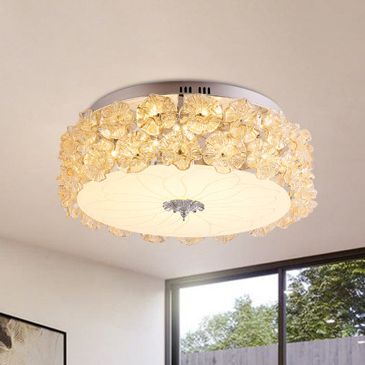Purple/White LED Flush Light Ceiling Lamp with Crystal Flower Accents