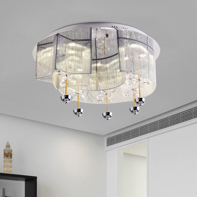 Modern Led Flushmount Ceiling Light With Crystal Decor - Red/Silver Fabric Crescent And Star Design