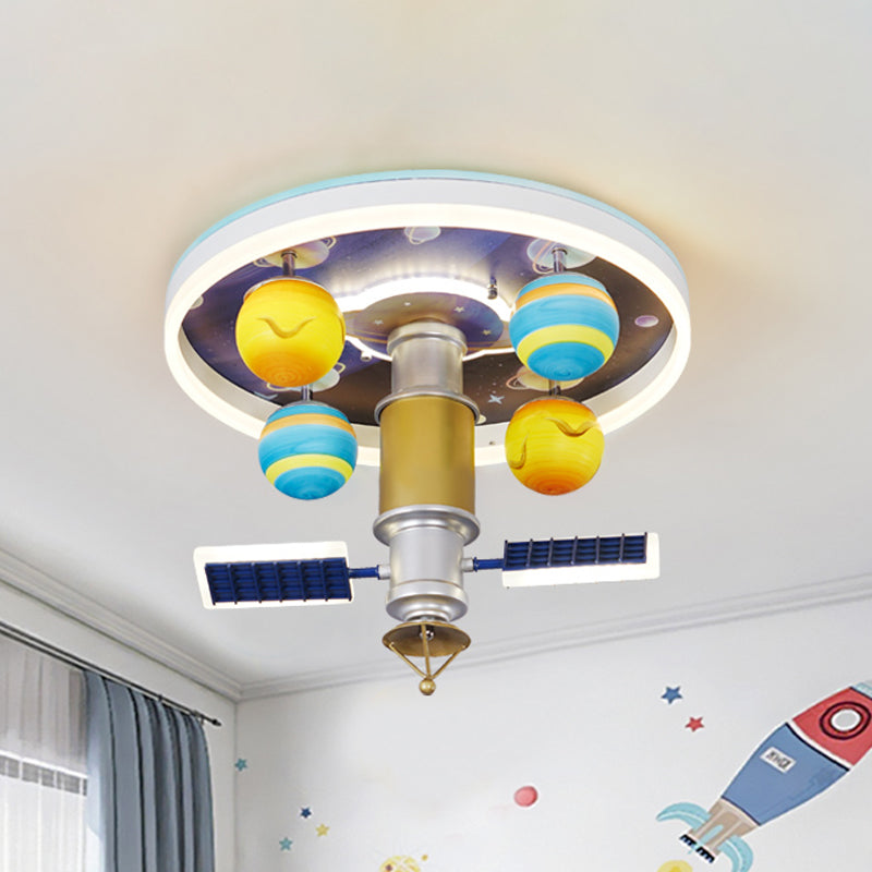 Cartoon Acrylic LED Kid-Bedroom Flush Ceiling Lamp in Yellow and Blue - Satellite Flush Mount Fixture