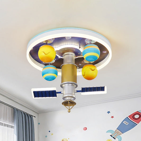 Cartoon Acrylic LED Kid-Bedroom Flush Ceiling Lamp in Yellow and Blue - Satellite Flush Mount Fixture