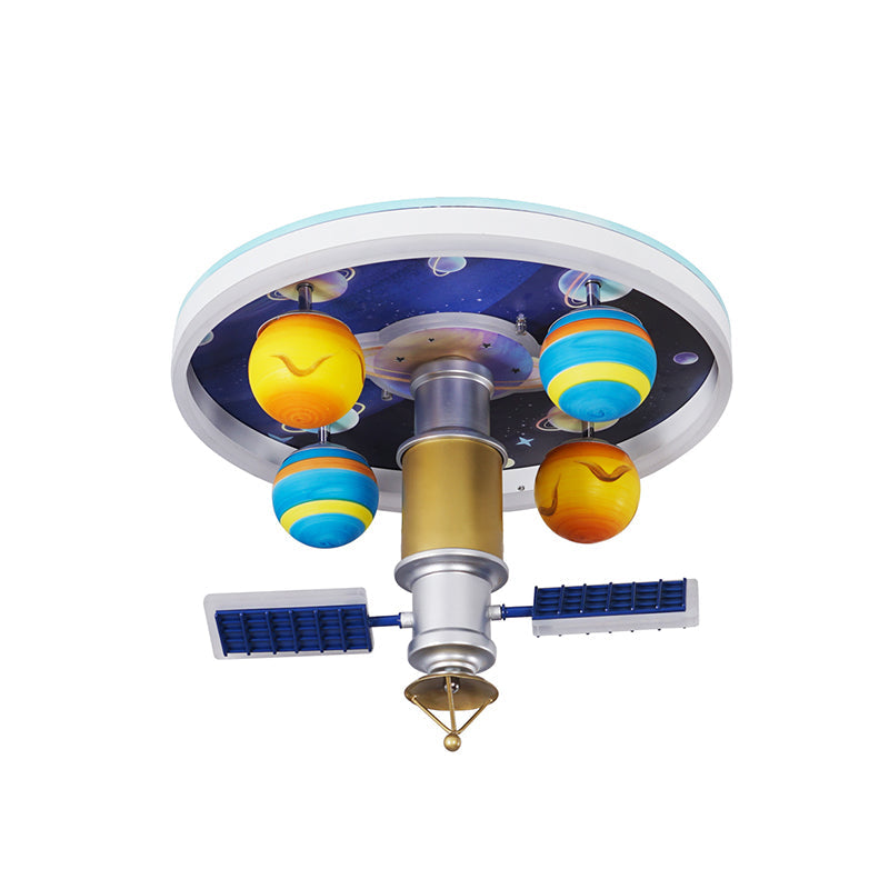 Cartoon Acrylic LED Kid-Bedroom Flush Ceiling Lamp in Yellow and Blue - Satellite Flush Mount Fixture