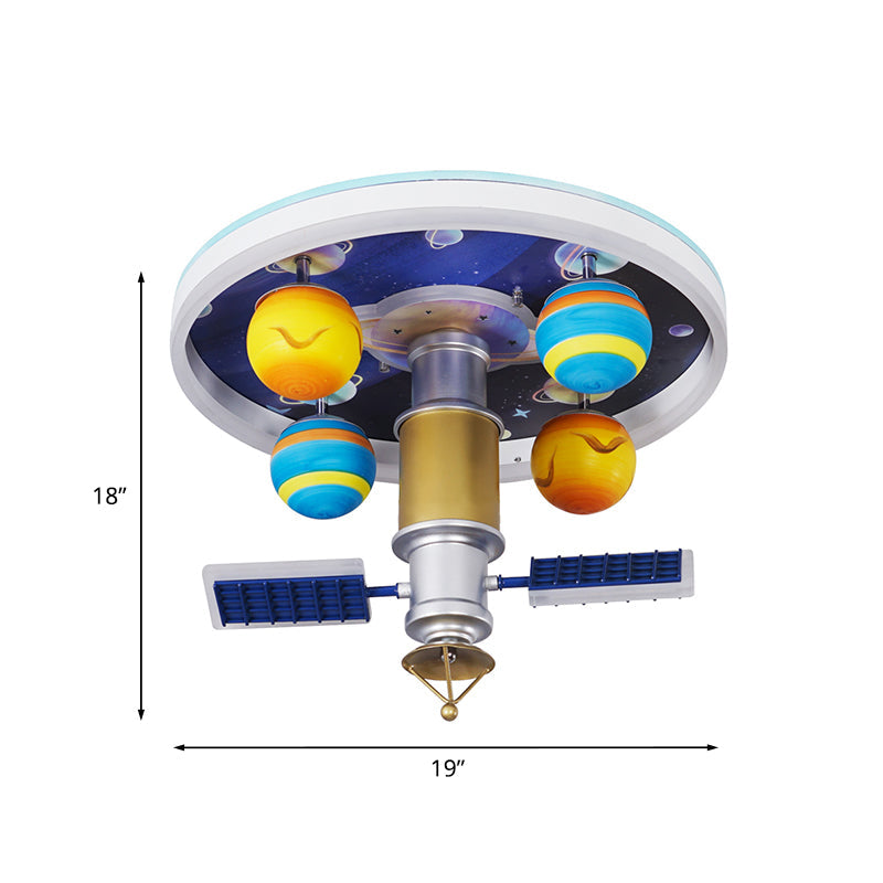 Cartoon Acrylic LED Kid-Bedroom Flush Ceiling Lamp in Yellow and Blue - Satellite Flush Mount Fixture