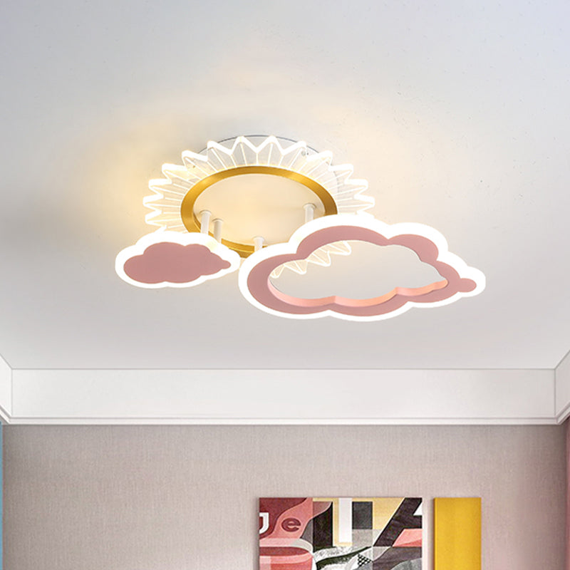 Rainbow Cloud LED Pink Flushmount for Child's Bedroom