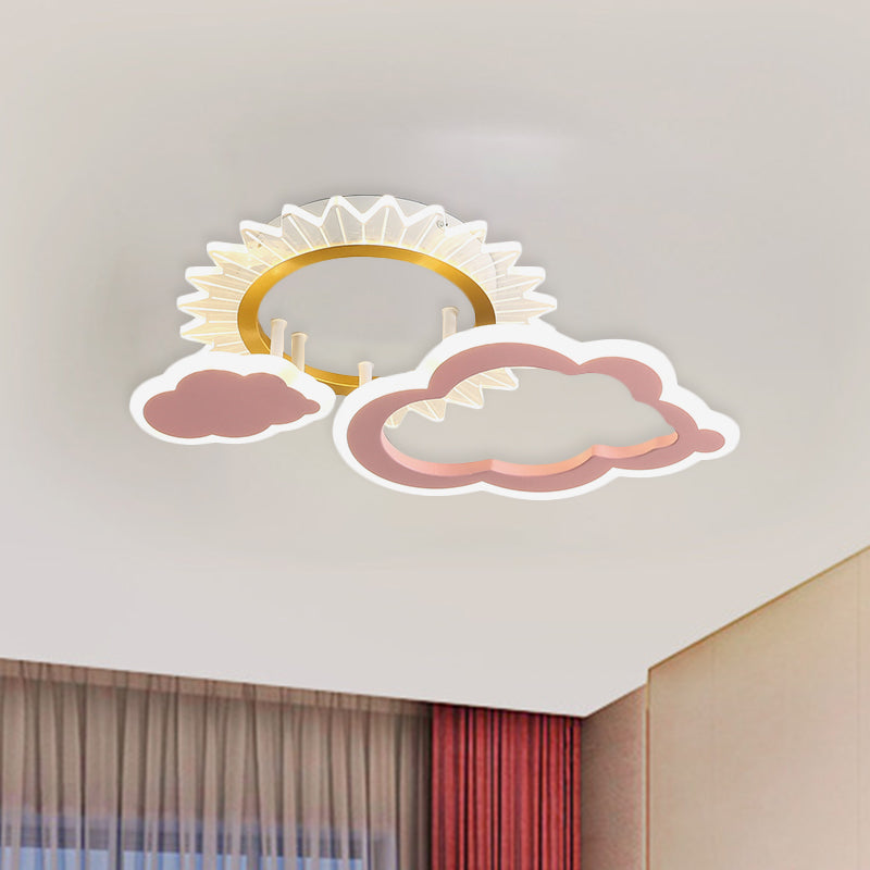 Rainbow Cloud LED Pink Flushmount for Child's Bedroom