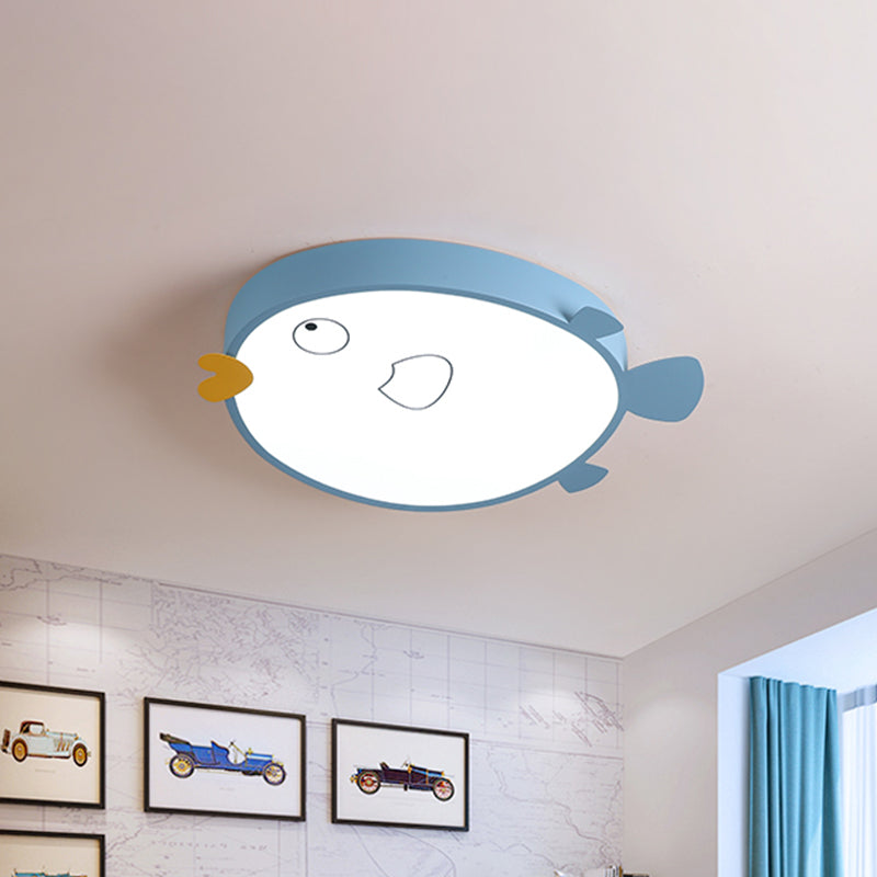 Macaron Blue/Pink LED Bedroom Flush Light with Bird Acrylic Shade - Flush Mount Fixture
