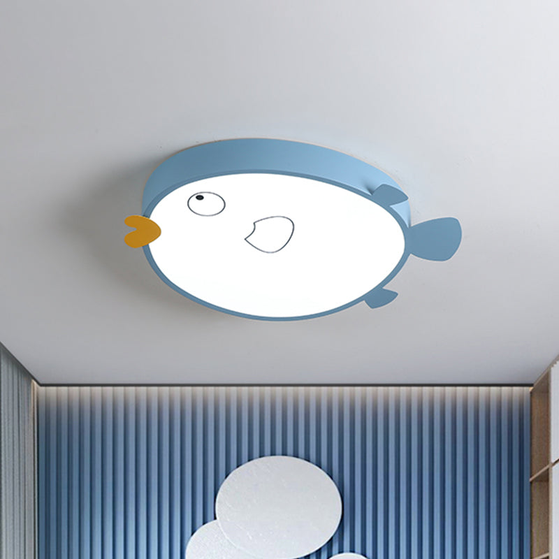 Macaron Blue/Pink LED Bedroom Flush Light with Bird Acrylic Shade - Flush Mount Fixture