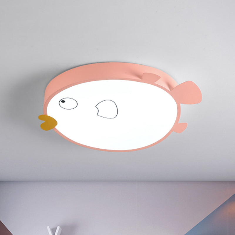 Macaron Blue/Pink LED Bedroom Flush Light with Bird Acrylic Shade - Flush Mount Fixture