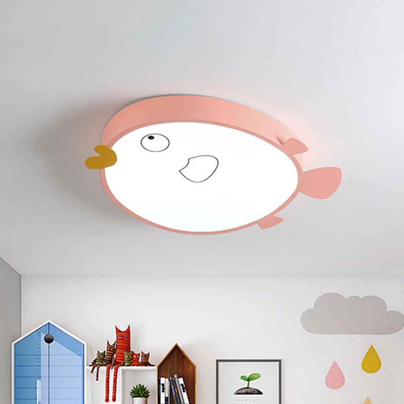 Macaron Blue/Pink LED Bedroom Flush Light with Bird Acrylic Shade - Flush Mount Fixture