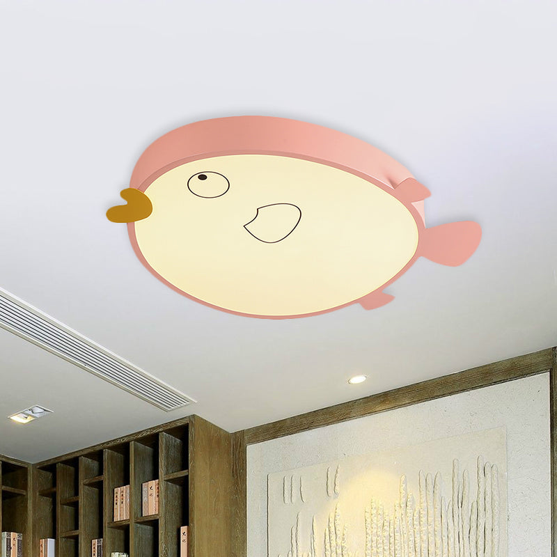 Macaron Blue/Pink LED Bedroom Flush Light with Bird Acrylic Shade - Flush Mount Fixture