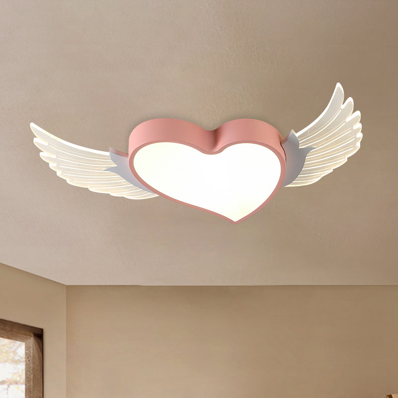 LED Pink Heart and Wing Flushmount Nordic Metallic Ceiling Light