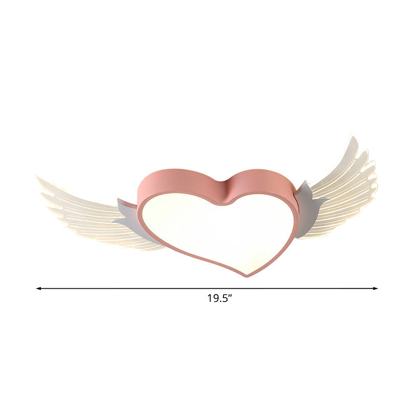LED Pink Heart and Wing Flushmount Nordic Metallic Ceiling Light