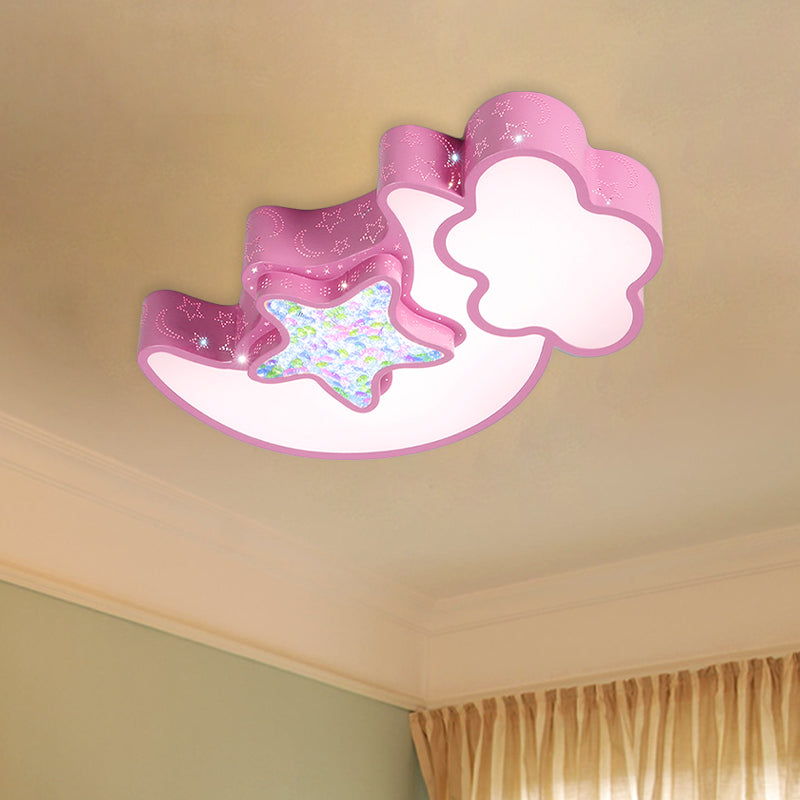 Nordic LED Flush Ceiling Light with Acrylic Starry Sky Design - Ideal for Child's Bedroom - White/Pink/Blue Options