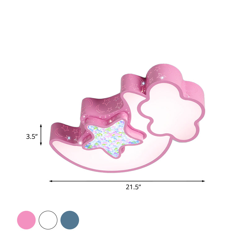 Nordic LED Flush Ceiling Light with Acrylic Starry Sky Design - Ideal for Child's Bedroom - White/Pink/Blue Options