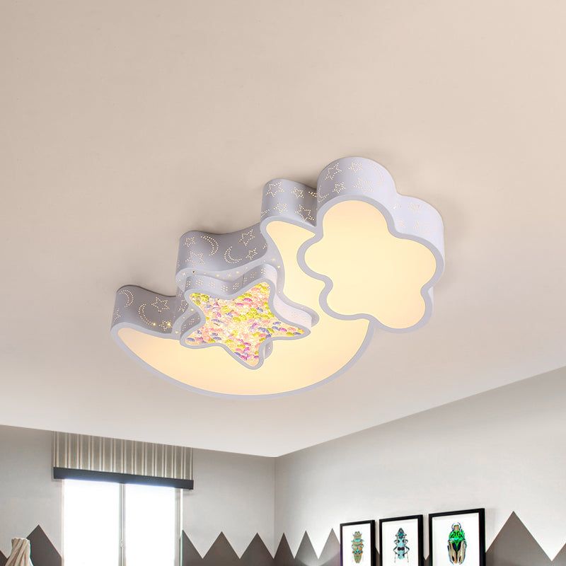 Nordic LED Flush Ceiling Light with Acrylic Starry Sky Design - Ideal for Child's Bedroom - White/Pink/Blue Options