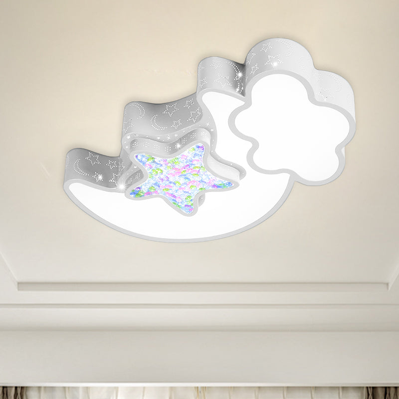 Nordic LED Flush Ceiling Light with Acrylic Starry Sky Design - Ideal for Child's Bedroom - White/Pink/Blue Options