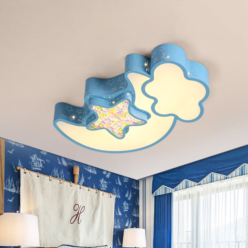 Nordic LED Flush Ceiling Light with Acrylic Starry Sky Design - Ideal for Child's Bedroom - White/Pink/Blue Options
