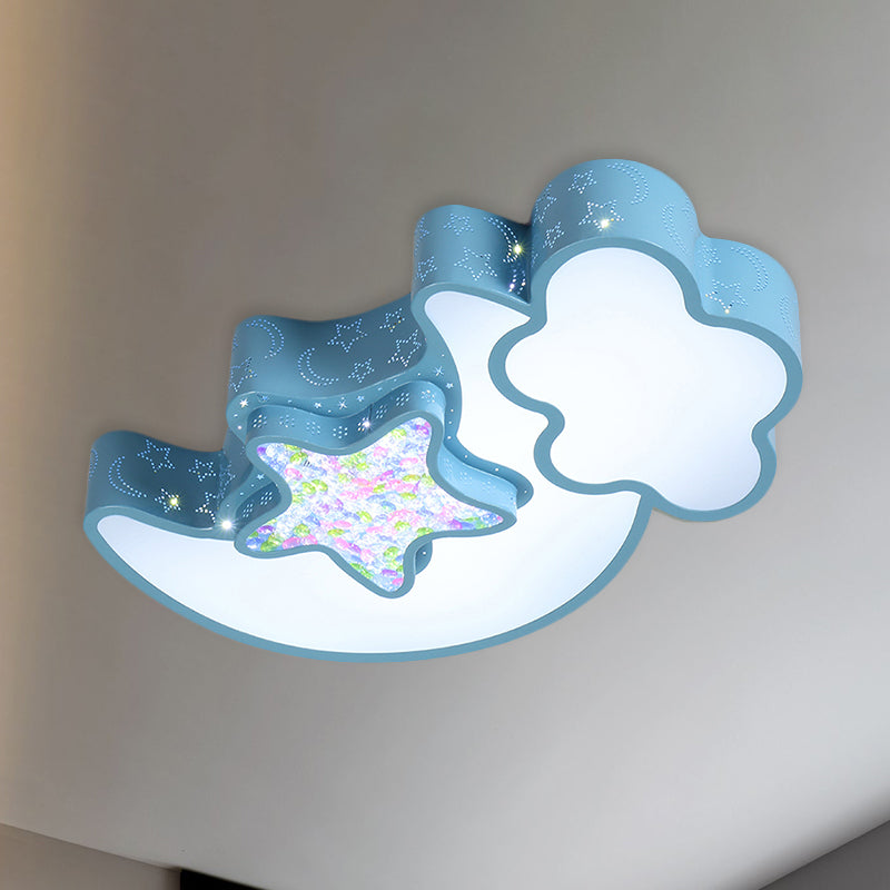 Nordic LED Flush Ceiling Light with Acrylic Starry Sky Design - Ideal for Child's Bedroom - White/Pink/Blue Options